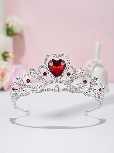 SWEETV Birthday Crowns for Women Girls Birthstone Heart Princess Tiara Silver Headpiece for Birth Day Party Photograph, Jan