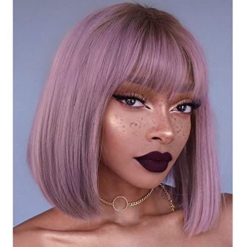 MOSINA Purple Bob Wig - Short Purple Straight Bob Wigs with Bangs for Women, Colorful Short Hair Wig, Cute Synthetic Wig for Cosplay, Daily, Halloween (12inch)…