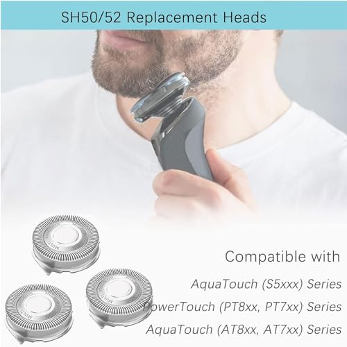 Sh50/52 Shaver Replacement Heads for Philips Norelco Series 5000 Shaver, New Upgrade Shaver Replacement Blades Compatible with AquaTouch (S5xxx), PowerTouch (PT8xx, PT7xx) and AquaTouch (AT8xx, AT7xx)