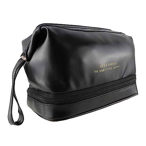 Kososuru Small Makeup Bag,Portable Waterproof Cosmetic Bag,Travel Pu leather Makeup Pouch for Women (Black, Small)