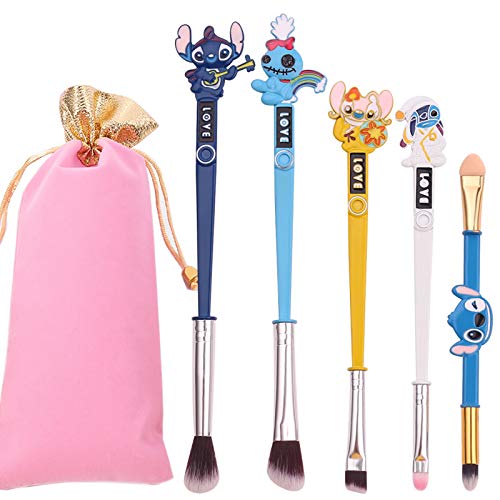 Interstellar Baby Makeup Brushes Set, 5Pcs Creative Stitch Theme Cosmetic Makeup Brush, Premium Synthetic Foundation Eyeshades Brush Sets Best Gifts for Teen Girls Women