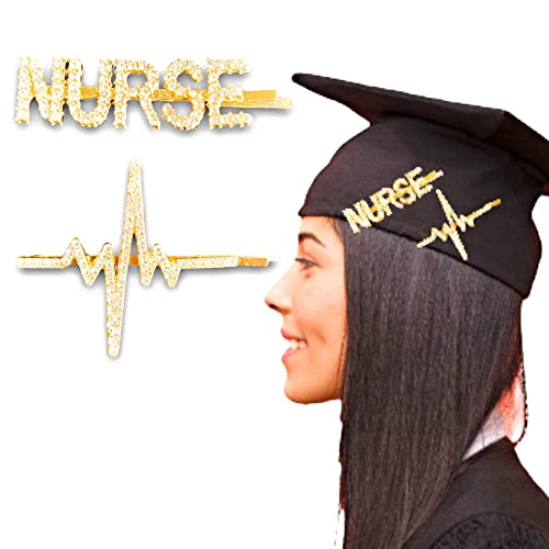 NURSE HAIR BLING 2pc Hair Pin clip for RN or LPN, RN Graduation, Cute Nurse Gift, RN gift for Women (Gold)