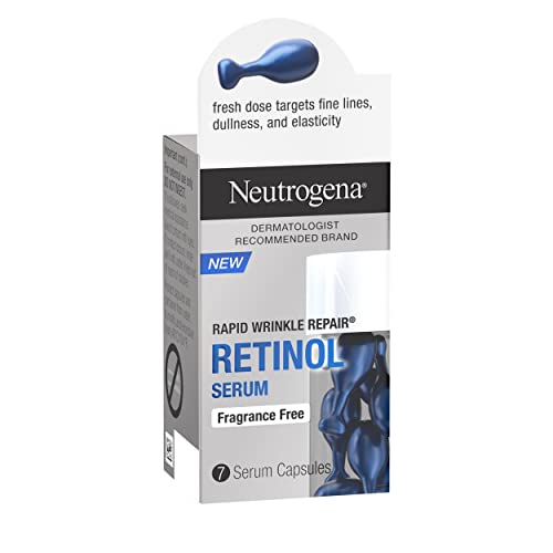 Neutrogena Rapid Wrinkle Repair Retinol Face Serum Capsules, Fragrance-Free Daily Facial Serum with Retinol that fights Fine Lines, Wrinkles, Dullness, Alcohol-Free & Non-Greasy, 7 ct