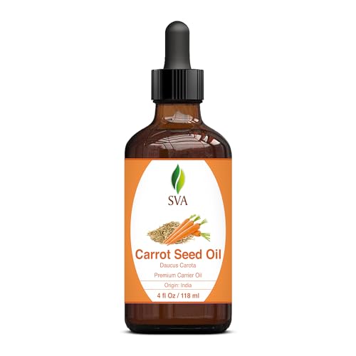 SVA Carrot Seed Oil - 4 Fl Oz – 100% Natural Cold Pressed Carrot Oil - for Face, Skin Care, Hair Care, Scalp Massage & Body Massage – Carrier Oil with Dropper