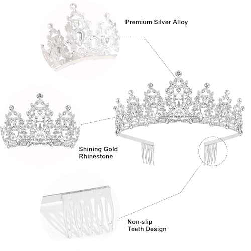 AMCAMI Silver Birthday Crowns for Women Birthday Sash for Women Tiaras and Crowns for Women Princess Crown Happy Birthday Crown and Sash Bridal Wedding Prom Party Gift