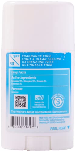 Surface Dry Touch Body Sunscreen Stick - Reef Safe, Ultra-Light & Clean Feeling, Broad Spectrum UVA/UVB Protection, Paraben Free, Hypoallergenic, Water Resistant, Fragrance Free - SPF 50, 1.5oz