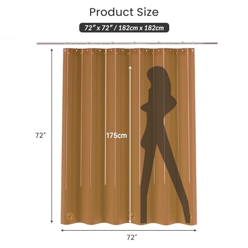 AmazerBath Premium EVA Shower Curtain Amber, Luxury Shower Curtain Clear Brown Jelly-Like Soft, Waterproof Clear Brown Shower Curtain with 3 Weighted Stones and 12 Grommets, Recyclable Packaging