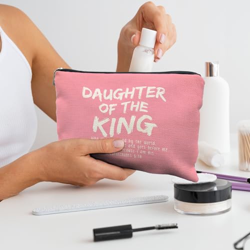 Likjad bible verse makeup bag，Daughter of the king makeup bag，christian makeup bag Cosmetic Bag，inspirational gifts for women，christian gifts for women faith，christian gifts for girls(pink)