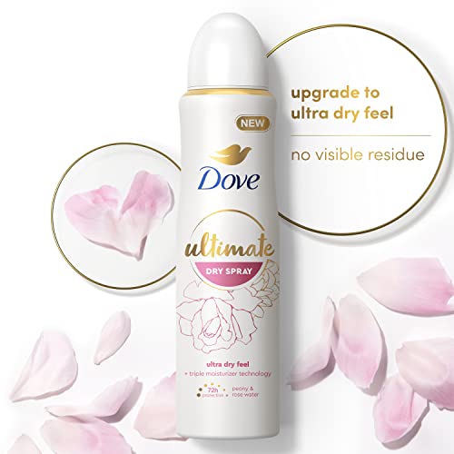 Dove Ultimate Dry Spray Antiperspirant Peony And Rose Water 2 Count For 72-Hour Sweat And Odor Protection With Triple Moisturizer Technology 3.8oz