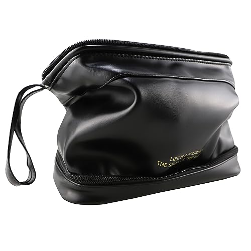 Kososuru Small Makeup Bag,Portable Waterproof Cosmetic Bag,Travel Pu leather Makeup Pouch for Women (Black, Small)