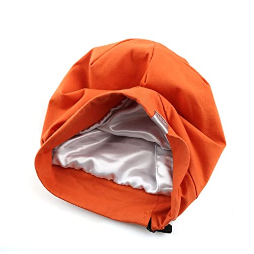 ELIHAIR Kids Beanie Sleep Hats Bonnet for Night Sleeping Cap Silky Lined Satin Bonnet with Adjustable Elastic Band for Teens Toddler Child Natural Curly Frizzy Hair Cover(Cinnabar Tangerine)