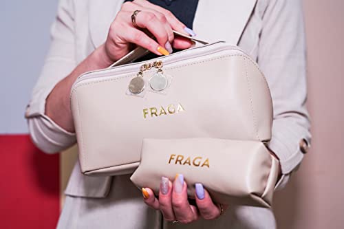 FRAGA 2 in 1 New Model Makeup Bag, Waterproof Cosmetic Bag, with Large Capacity, Skin Care Organizer for Travel, Easy to Clean (Beige)