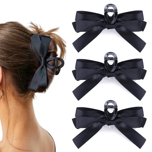 Vodolo Black Bow Hair Claw Clip for Women Girls,3PCS Nonslip Big Bows Hair Claws Barrette for Thick Thin Hair,Large Hair Accessories Christmas Birthday Gifts