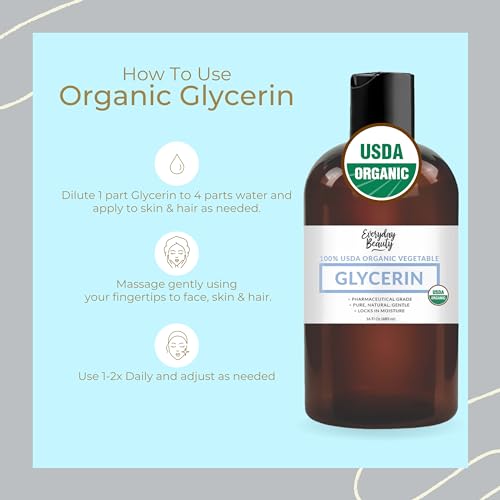 100% Organic Glycerin – USDA Certified - Perfect for DIY Beauty Products, Crafts, and Formulations – Derived From Coconut – Skin and Hair Moisturizer for Deep Hydration – 16 Fl Oz – By Everyday Beauty