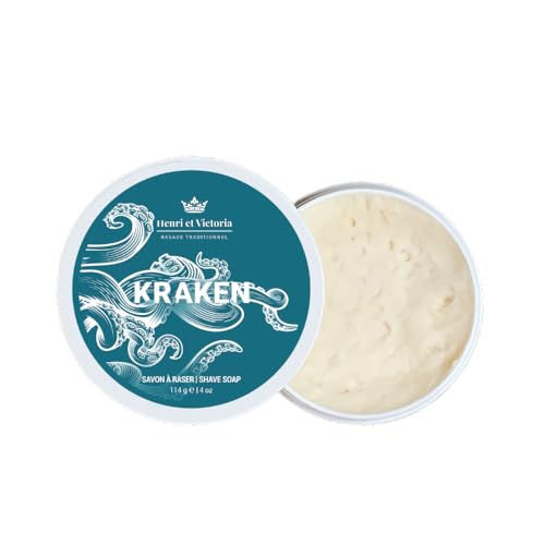 Henri et Victoria Traditional Shaving Soap For Men | Kraken Fragrance | Smooth Shave, Lathers Up Nicely, Long-Lasting Scent | Canadian Made by Skilled Artisan 114 g (4 oz)