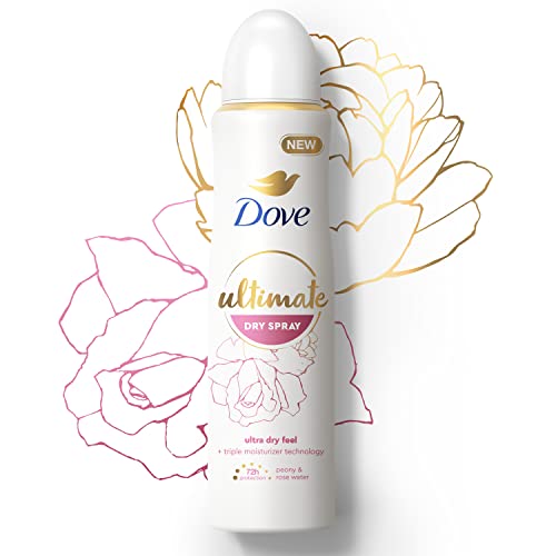 Dove Ultimate Dry Spray Antiperspirant Peony And Rose Water 2 Count For 72-Hour Sweat And Odor Protection With Triple Moisturizer Technology 3.8oz