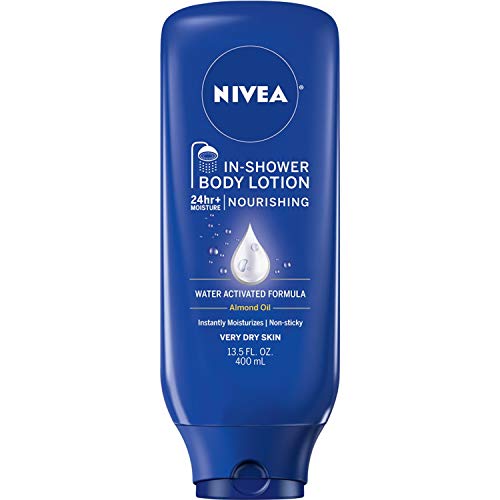 NIVEA Nourishing In Shower Lotion, Water-Activated Body Lotion Enriched with Almond Oil, Instant 24-Hour Moisture, 13.5 Fl Oz Bottle