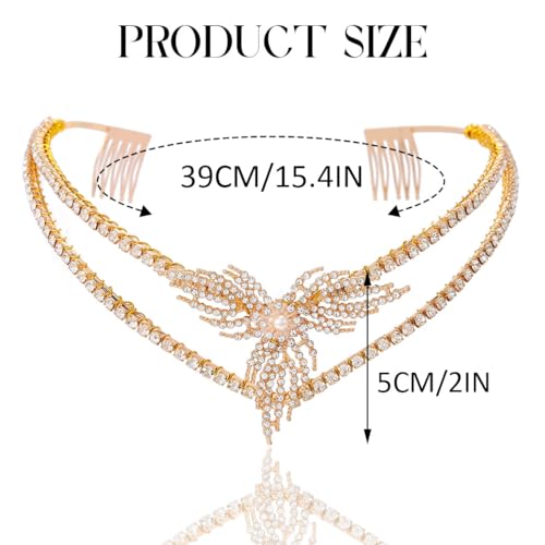 Gortin Rhinestones Bride Wedding Headband Gold Leaf Bridal Headpiece Crystal Wedding Headwear Hair Accrssories for Women and Girls (Gold)