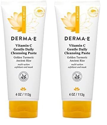 DERMA-E Vitamin C Gentle Daily Cleansing Paste – Vitamin C Face Mask or Cleanser with Turmeric - Facial Mask Brightens & Clarifies, 4.0 Oz (Pack of 2)