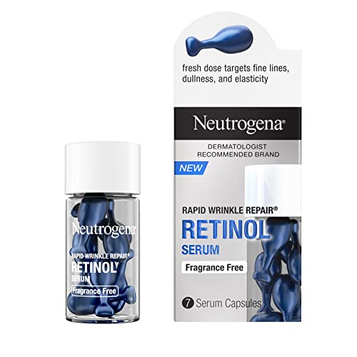 Neutrogena Rapid Wrinkle Repair Retinol Face Serum Capsules, Fragrance-Free Daily Facial Serum with Retinol that fights Fine Lines, Wrinkles, Dullness, Alcohol-Free & Non-Greasy, 7 ct