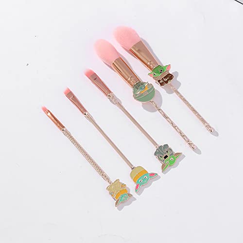 Baby Makeup Brushes Set - 5pcs Professional Classic Movie Series Cosmetic Brushes Foundation Blending Blush Eye Shadows Face Powder Brushes Kit for Fans (Baby Yoda Makeup Brushes)