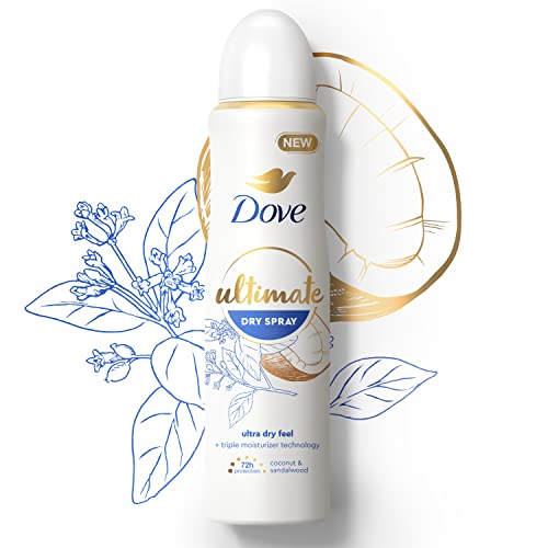 Dove Ultimate Dry Spray Antiperspirant Coconut And Sandalwood 2 Count For 72-Hour Sweat And Odor Protection With Triple Moisturizer Technology 3.8oz