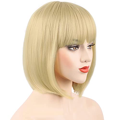 Wigs for Women - Pink Wig with Bangs for Women, Short Wavy Bob Wig, Colorful Medium Length Wig, Pastel Colored Cosplay Wig Synthetic Costume Wigs, Halloween Wigs………