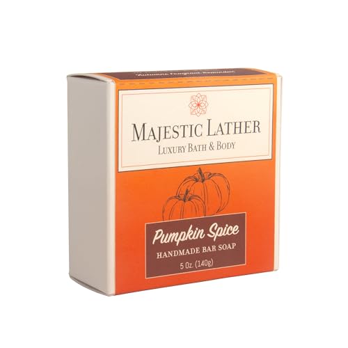 Majestic Lather Pumpkin Spice Luxury Bar Soap for Face & Body - Skin Soothing, Gentle Cleansing, Moisturizing & Nourishing - Shea Butter & Natural Oils. Cold Process. For All Skin Types