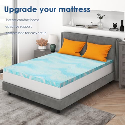 Mattress Topper Twin, 2 Inch Gel Memory Foam Bed Topper for Twin Size Bed, CertiPUR-US Certified, Blue