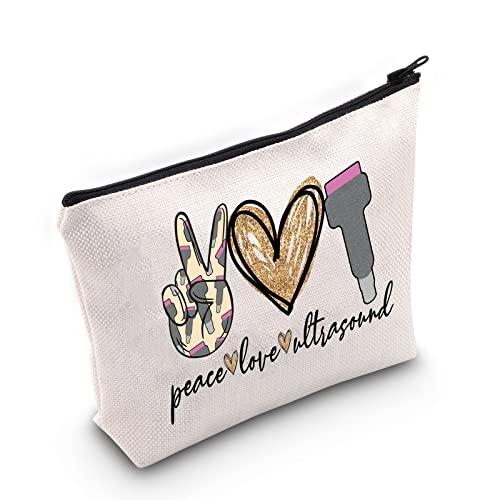 WZMPA Sonography Tech Cosmetic Makeup Bag Sonographer Gifts Peace Love Ultrasound Makeup Zipper Pouch Bag For Radiologist Graduation Student (Peace Ultrasound)