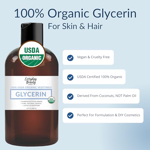 100% Organic Glycerin – USDA Certified - Perfect for DIY Beauty Products, Crafts, and Formulations – Derived From Coconut – Skin and Hair Moisturizer for Deep Hydration – 16 Fl Oz – By Everyday Beauty