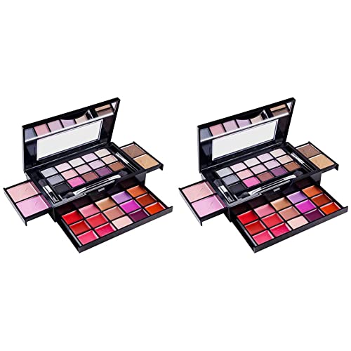 SHANY Fierce & Flawless All-in-One Makeup Set Compact with Mirror, 15 Eye Shadows, 2 Bronzers, 2 Blushes and 15 Lip/Eye Glosses - Applicators Included (Pack of 2)