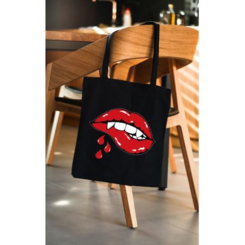 TSOTMO Vampire Inspired Gift I'd Rather Be Watching The Vampire Canvas Tote Bag TV SHOW Fandom Gift (Vamp-Blk canvas)