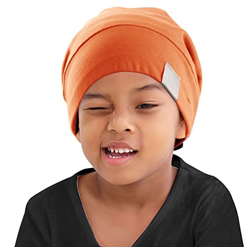 ELIHAIR Kids Beanie Sleep Hats Bonnet for Night Sleeping Cap Silky Lined Satin Bonnet with Adjustable Elastic Band for Teens Toddler Child Natural Curly Frizzy Hair Cover(Cinnabar Tangerine)