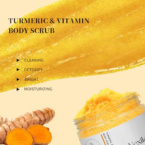 Vexila Turmeric & Vitamin c Body Scrub - All Natural - Moisturizing, and Exfoliating Body,Face,Hand, Foot Scrub,Nourishes Skin,Deep Cleansing 8.8oz