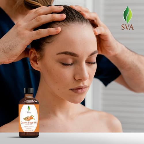 SVA Carrot Seed Oil - 4 Fl Oz – 100% Natural Cold Pressed Carrot Oil - for Face, Skin Care, Hair Care, Scalp Massage & Body Massage – Carrier Oil with Dropper