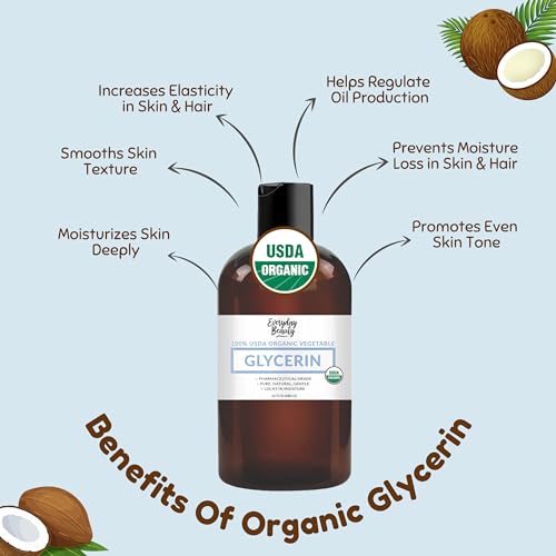 100% Organic Glycerin – USDA Certified - Perfect for DIY Beauty Products, Crafts, and Formulations – Derived From Coconut – Skin and Hair Moisturizer for Deep Hydration – 16 Fl Oz – By Everyday Beauty