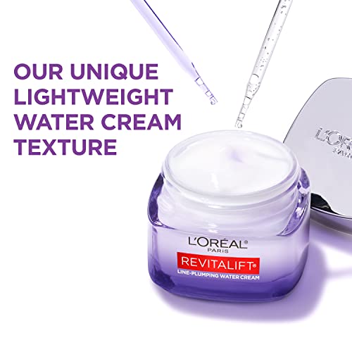 L'Oreal Paris Revitalift Moisturizer, Hyaluronic Acid Water Cream with Ceramides, Deeply Hydrating, Fragrance Free 1.7 oz + Serum Sample