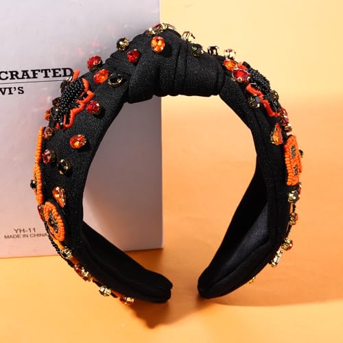 MOLOCH Halloween Headbands for Women Spooky Ghost Spiderweb Pumpkin Knotted Headband Beaded Crystal Embellished Wide Headband Halloween Costume Hair Accessories