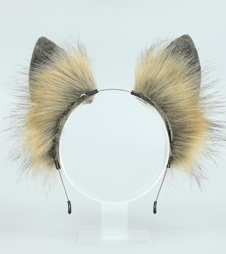 Dodheah Wolf Ears Headband Fox Cat Ears Hairband Animal Cosplay Headwear Halloween Christmas Costume Accessories Brown black