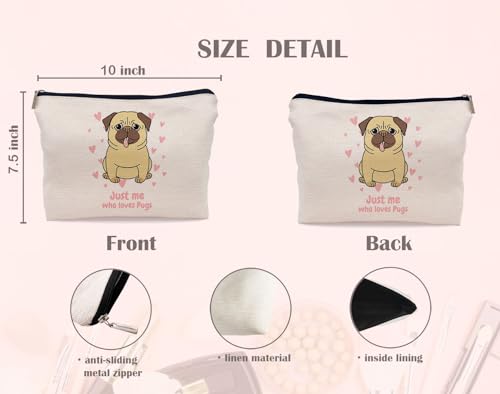 Lacosu Bulldog Makeup Bag Cosmetic Bags for Women, Pug Gifts for Pug Lovers, Pug Mom Gifts, Just Me Who Loves Pug Small Makeup Cosmetic Bag for Purse