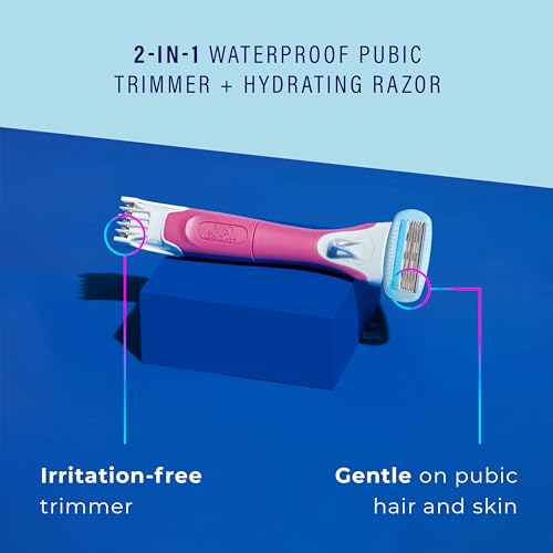 Schick Hydro Silk TrimStyle Razor for Women with Bikini Trimmer | 5-Blade Womens Razor with Trimmer, 2-in-1 Waterproof Pubic Hair Trimmer & Razor | 1 Handle & 3 Razor Blade Refills