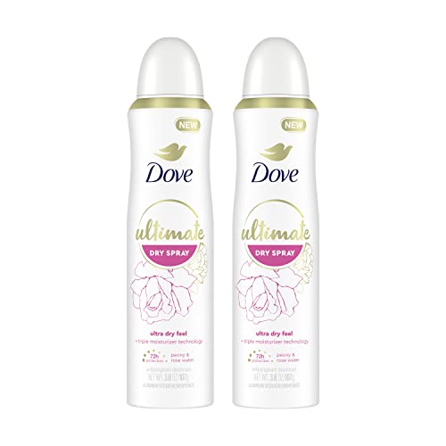 Dove Ultimate Dry Spray Antiperspirant Peony And Rose Water 2 Count For 72-Hour Sweat And Odor Protection With Triple Moisturizer Technology 3.8oz