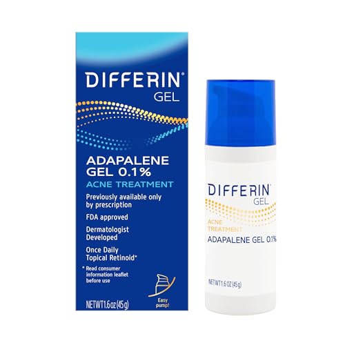 Differin Acne Treatment Gel, 30 Day Supply, Retinoid Treatment for Face with 0.1% Adapalene, Gentle Skin Care for Acne Prone Sensitive Skin, 15g Pump (Packaging May Vary)