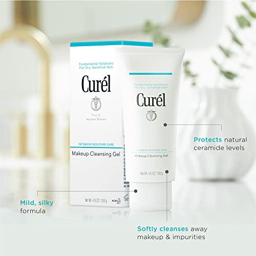 Curel Japanese Skin Care Makeup Cleansing Gel, Gentle Facial Cleanser for Dry, Sensitive Skin, pH-Balanced and Fragrance-Free Japanese Skincare, 4.5 oz (Step 1 of 2-Step Skincare)