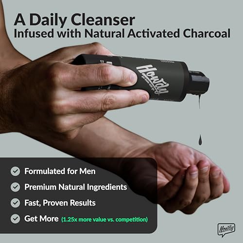 HOWDY Charcoal Face Wash (8 oz) - Deep Cleaning, Exfoliating, Hydrating