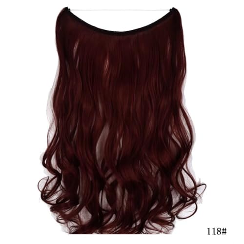 iLUU Hidden Wire Extensions Secret Fish Line Hair Extensions Long Curly Wavy Hairpieces Invisible Fish Line Synthetic Hair Extensions 18" 80g #118 Dark Wine for Beauty Women Girl