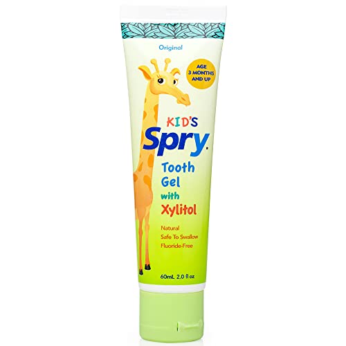 Spry Xylitol Baby Toothpaste, Natural Toddler Toothpaste, Fluoride Free Toothpaste for Kids, Xylitol Toothpaste for Kids Age 3 Months and Up, Tooth Gel Original 2 Fl Oz (Pack of 2)