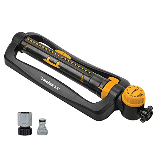 Melnor 65133AMZ XT Turbo Oscillating Sprinkler W/Timer, 4,500 sq. ft., Quick Connect Bundle, 2-Way Adjustable, Black, Yellow