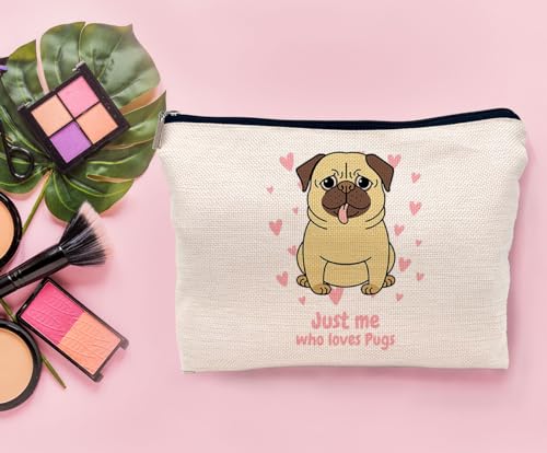 Lacosu Bulldog Makeup Bag Cosmetic Bags for Women, Pug Gifts for Pug Lovers, Pug Mom Gifts, Just Me Who Loves Pug Small Makeup Cosmetic Bag for Purse